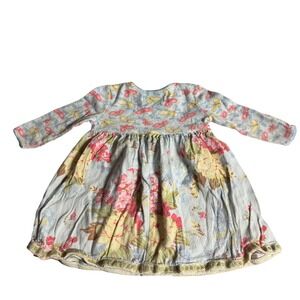 Baby LuLu Girls 3T Butterfly Floral Long Sleeve Dress Light Blue Pink Yellow‎